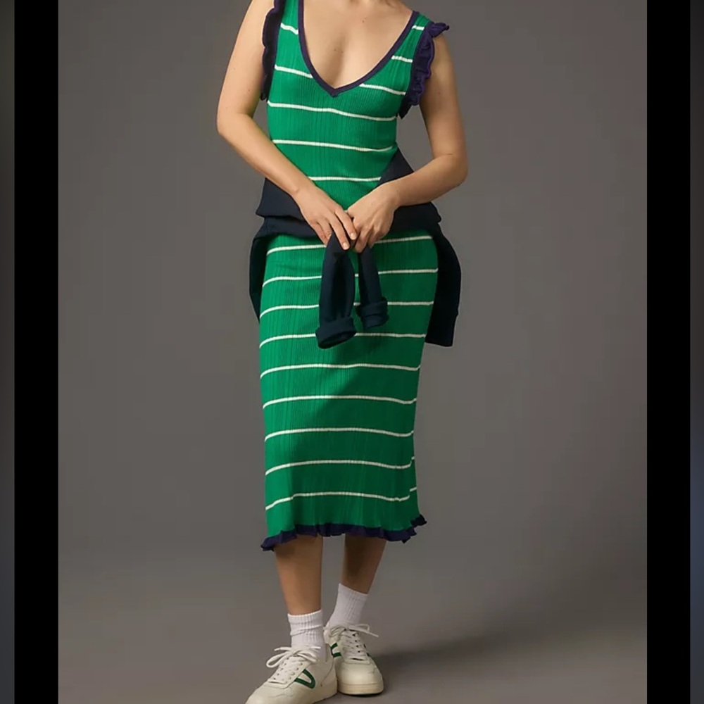 Anthropologie Daily Practice Womens M Striped Knitted Midi Dress  NWT